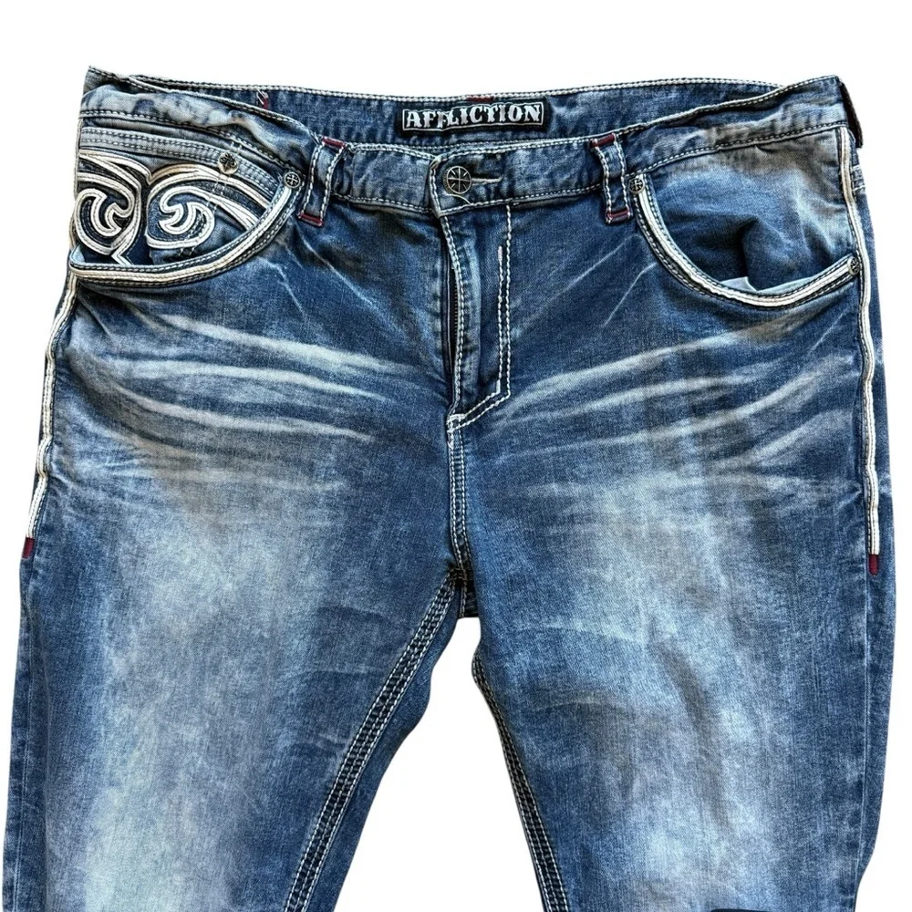 VINTAGE Y2K Affliction Black Premium Jeans Mens ACE 40x34 Acid Wash Straight Leg